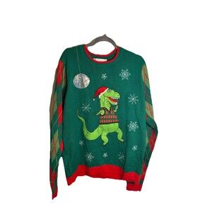 Jolly Sweaters Men “UGLY” Sweater With Dinosaur And Disco Ball. Size Large 42-44